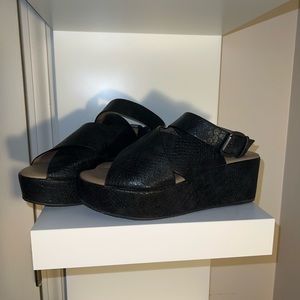 Black Snakeskin Wedge Sandals